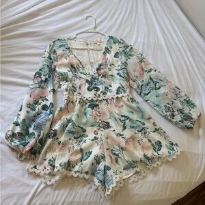 Luxxel Floral Long Sleeve Romper - Multicolor